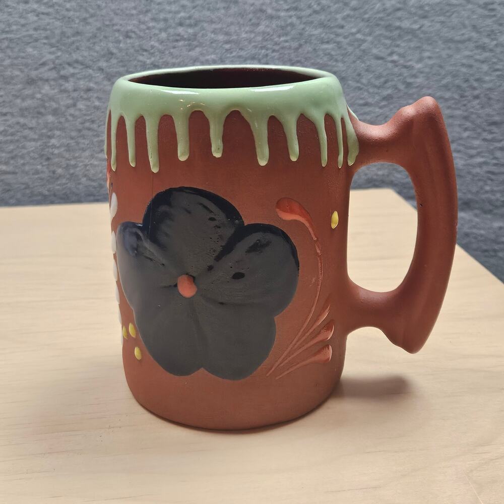 Large Hand Painted Talavera Mexican Folk Art Pottery Floral Coffee Beer Mug